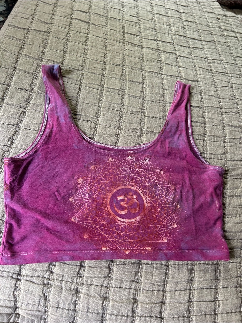 Women’s Purple Crop Tank Top with Geometric Om Print